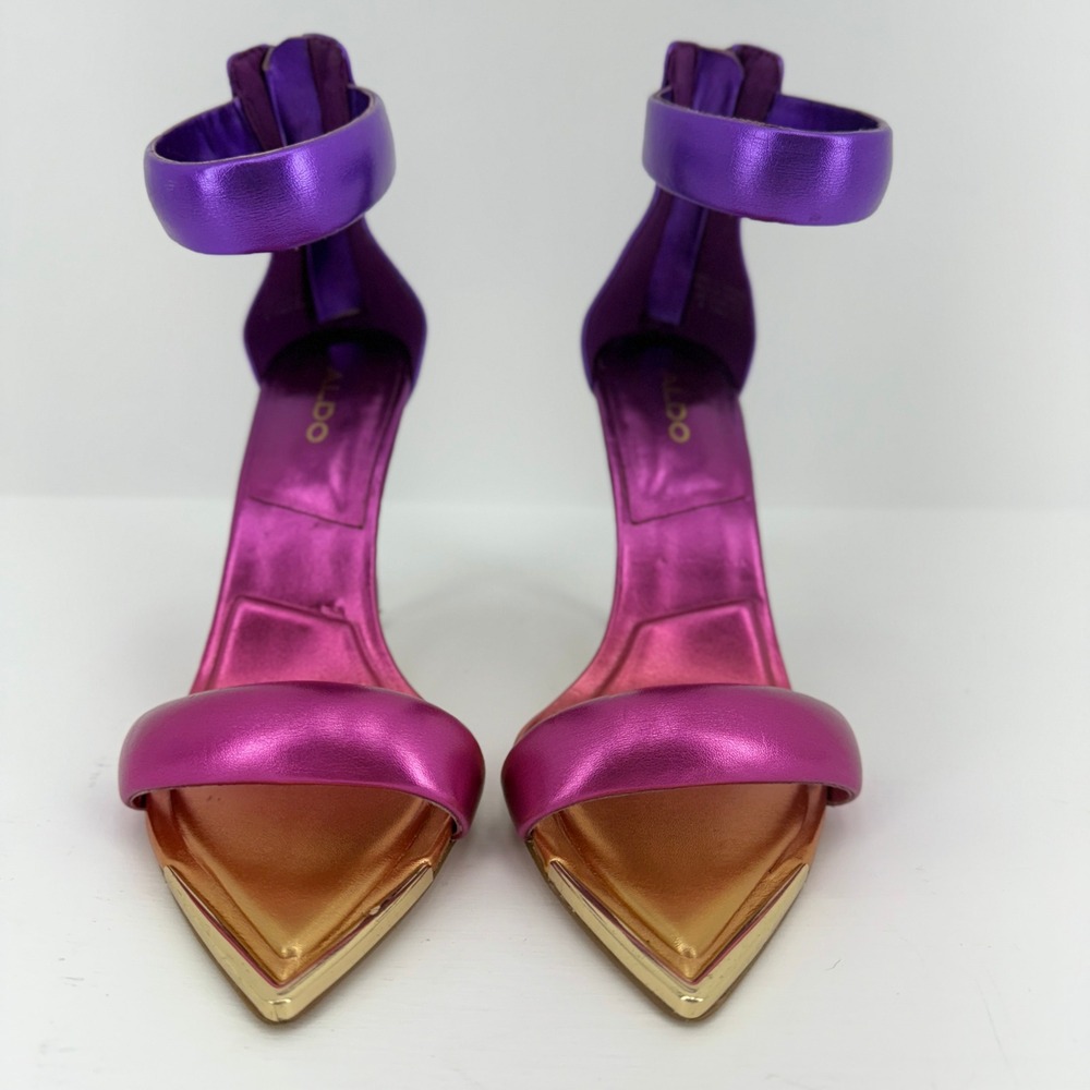 Aldo Womens Ombre Metallic Stiletto Sandals Purple Pink Gold Pointed Toe‎ Size 8 - Picture 13 of 13